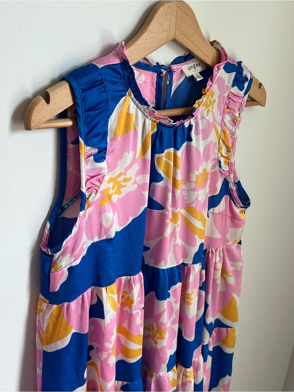 Umgee | Blue Flowy Lightweight Dress with Large Pink and Yellow Print Size S - Picture 8 of 17
